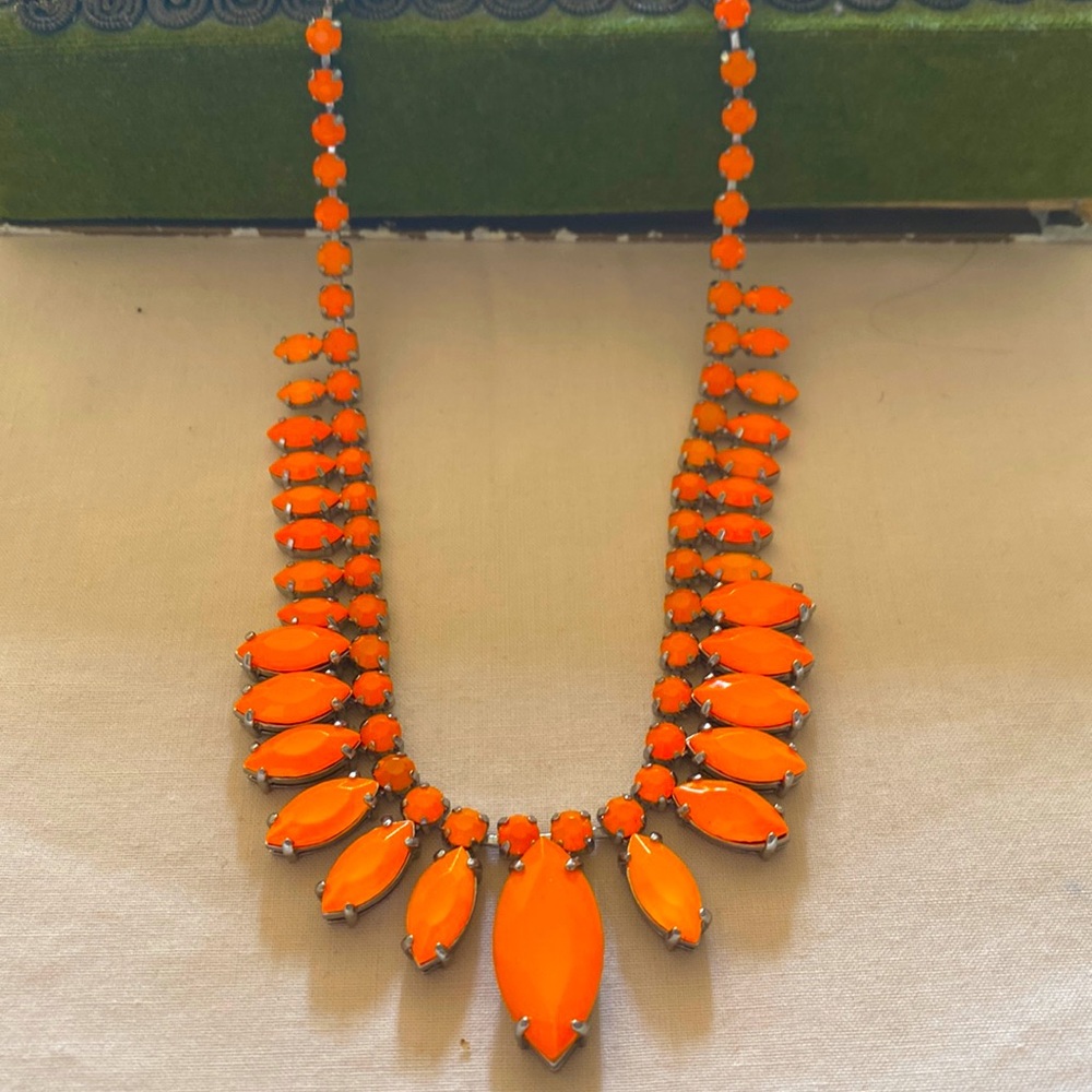 Statement Orange Crystal Silver Tone Necklace - image 1